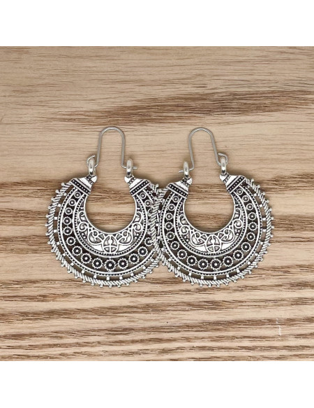 Paire cercles vintages pendants argent